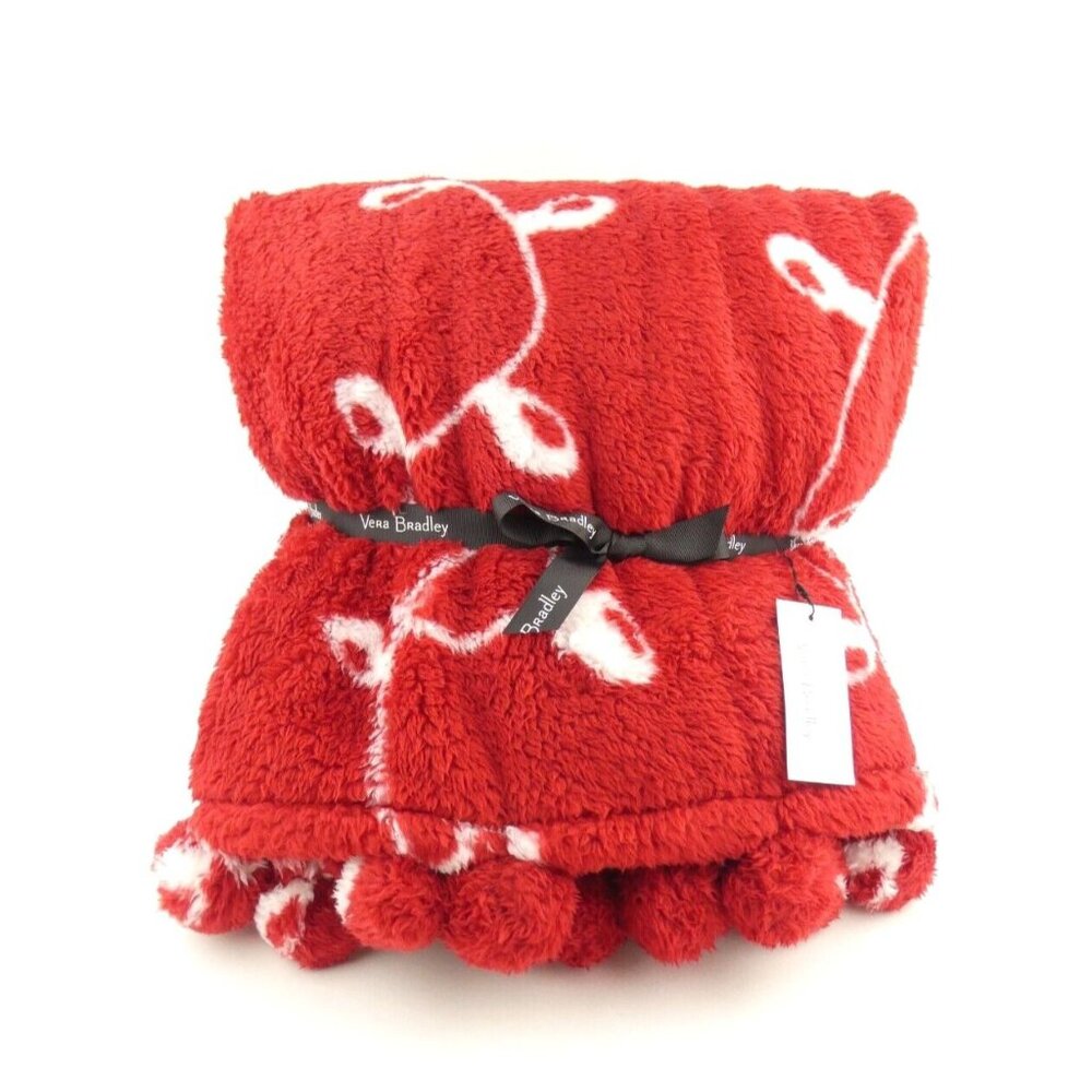 Vera Bradley Holiday Cats Pom Pom Throw Blanket NWT 80" x 50"